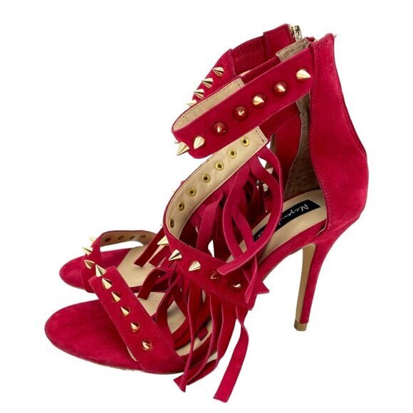 Alejandra G Cristina Red Suede Sandals Studded Fringe Ankle SZ 36 EU New - Picture 1 of 15